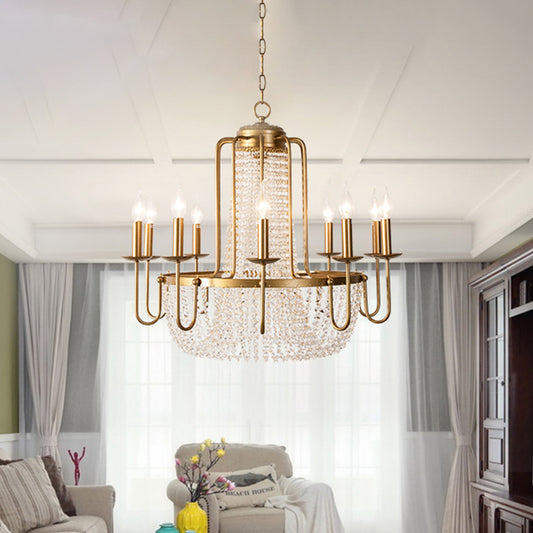 Brass 6/8/10 Lights Chandelier Simple Crystal Candle-Style Suspension Pendant Light for Living Room Clearhalo 'Ceiling Lights' 'Chandeliers' Lighting' options 326374