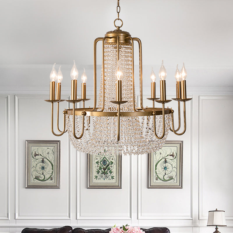 Brass 6/8/10 Lights Chandelier Simple Crystal Candle-Style Suspension Pendant Light for Living Room Clearhalo 'Ceiling Lights' 'Chandeliers' Lighting' options 326375