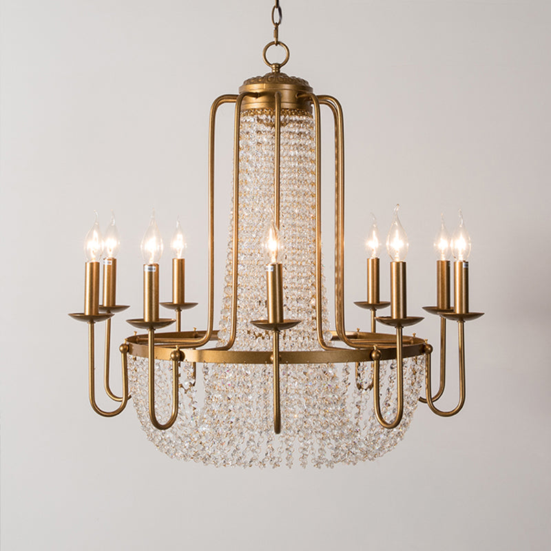 Brass 6/8/10 Lights Chandelier Simple Crystal Candle-Style Suspension Pendant Light for Living Room Clearhalo 'Ceiling Lights' 'Chandeliers' Lighting' options 326376