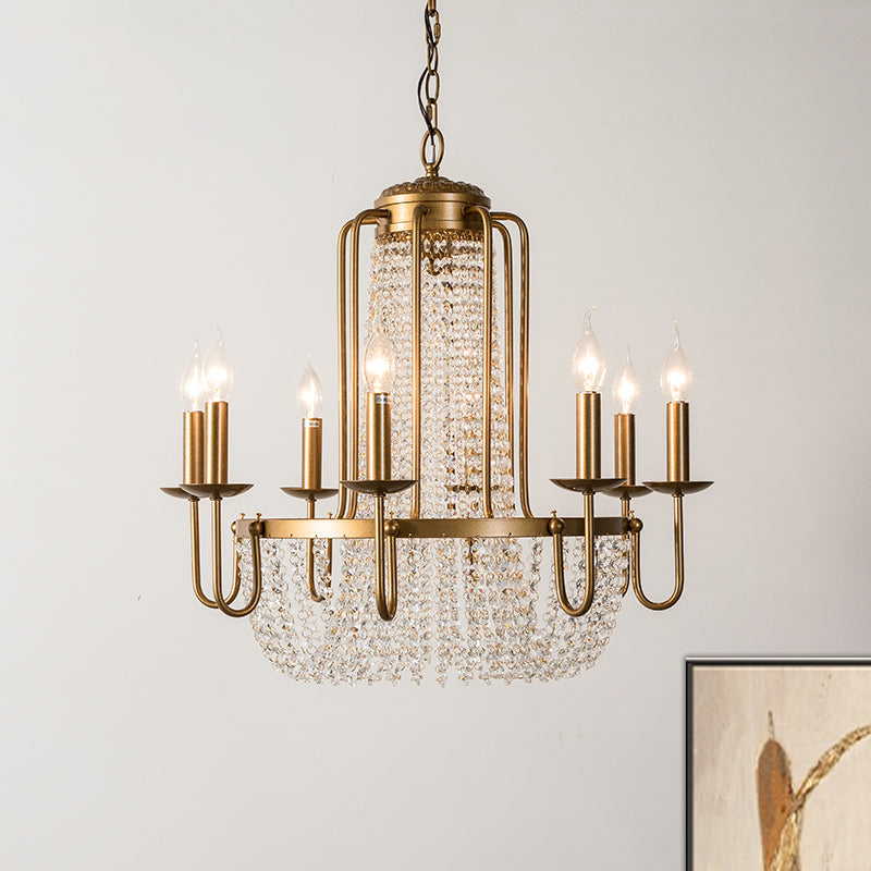 Brass 6/8/10 Lights Chandelier Simple Crystal Candle-Style Suspension Pendant Light for Living Room Clearhalo 'Ceiling Lights' 'Chandeliers' Lighting' options 326379