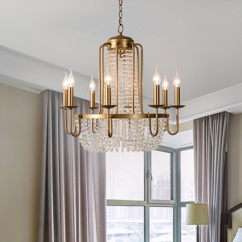 Brass 6/8/10 Lights Chandelier Simple Crystal Candle-Style Suspension Pendant Light for Living Room Clearhalo 'Ceiling Lights' 'Chandeliers' Lighting' options 326380