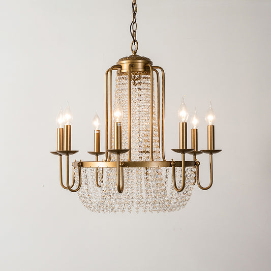 Brass 6/8/10 Lights Chandelier Simple Crystal Candle-Style Suspension Pendant Light for Living Room Clearhalo 'Ceiling Lights' 'Chandeliers' Lighting' options 326381