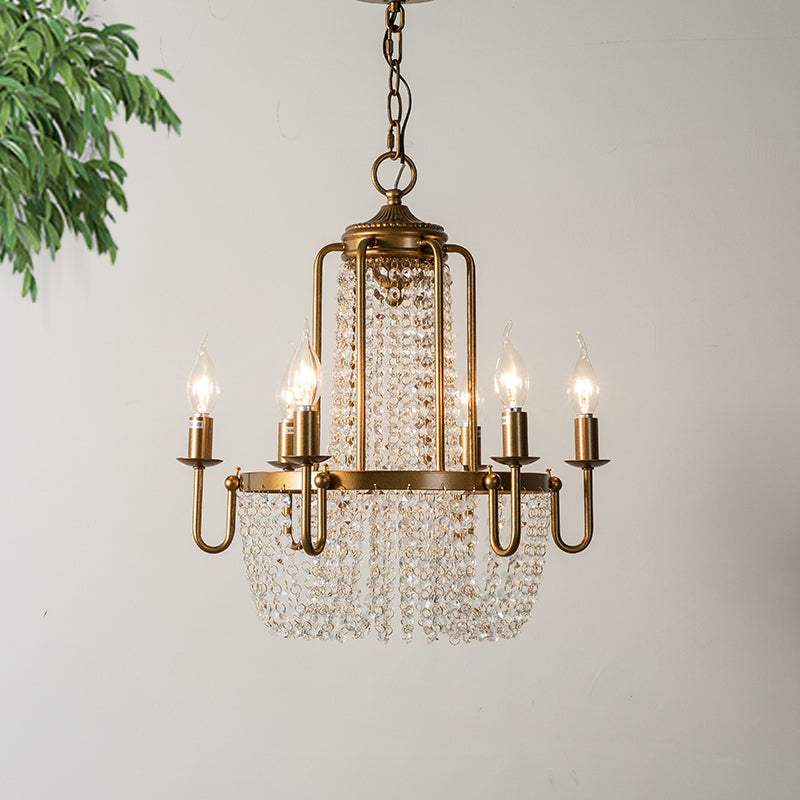 Brass 6/8/10 Lights Chandelier Simple Crystal Candle-Style Suspension Pendant Light for Living Room Clearhalo 'Ceiling Lights' 'Chandeliers' Lighting' options 326383