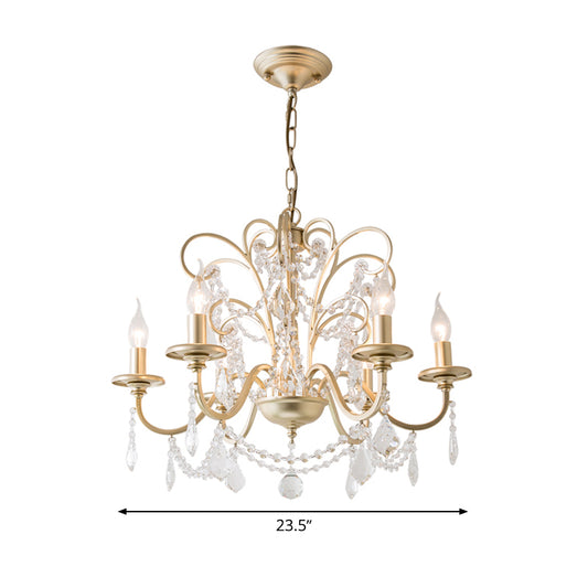 Gold Swooping Arm Chandelier Light Countryside Crystal 3/6/8 Lights Dining Room Ceiling Lamp Clearhalo 'Ceiling Lights' 'Chandeliers' Lighting' options 326391