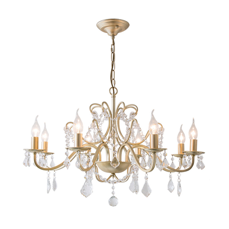 Rustic Curved Arm Chandelier Light Fixture 6/8 Lights Crystal Pendant Lighting in Gold for Bedroom Clearhalo 'Ceiling Lights' 'Chandeliers' Lighting' options 326402