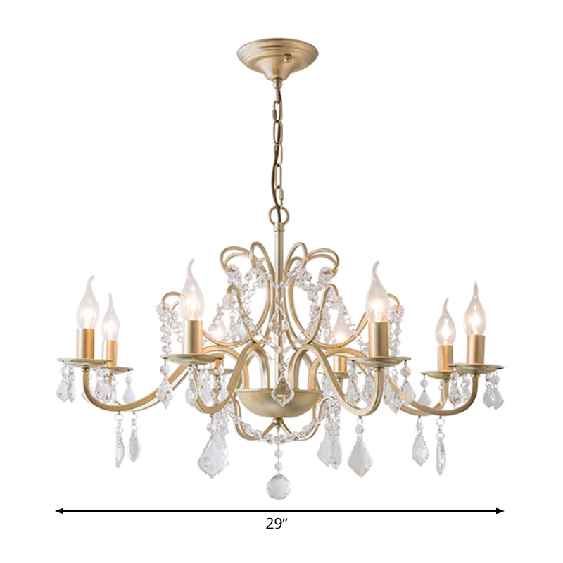 Rustic Curved Arm Chandelier Light Fixture 6/8 Lights Crystal Pendant Lighting in Gold for Bedroom Clearhalo 'Ceiling Lights' 'Chandeliers' Lighting' options 326403