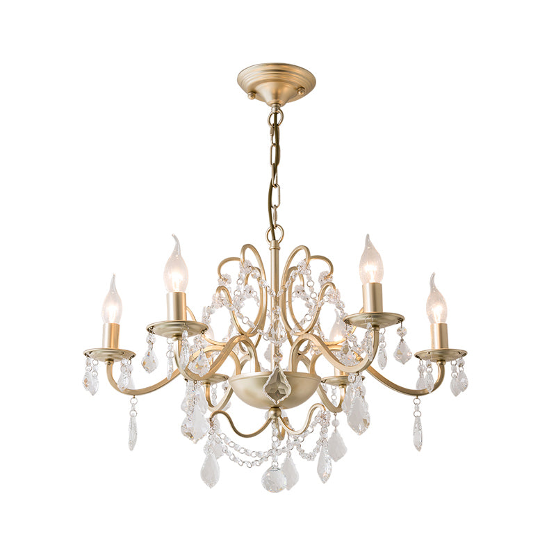 Rustic Curved Arm Chandelier Light Fixture 6/8 Lights Crystal Pendant Lighting in Gold for Bedroom Clearhalo 'Ceiling Lights' 'Chandeliers' Lighting' options 326406