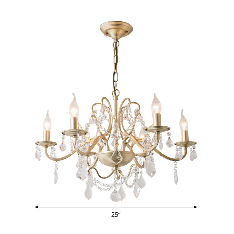 Rustic Curved Arm Chandelier Light Fixture 6/8 Lights Crystal Pendant Lighting in Gold for Bedroom Clearhalo 'Ceiling Lights' 'Chandeliers' Lighting' options 326407