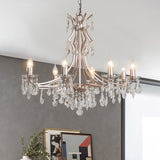 8 Lights Candlestick Chandelier Lighting Lodge Chrome Crystal Suspension Lamp for Living Room Clearhalo 'Ceiling Lights' 'Chandeliers' Lighting' options 326409