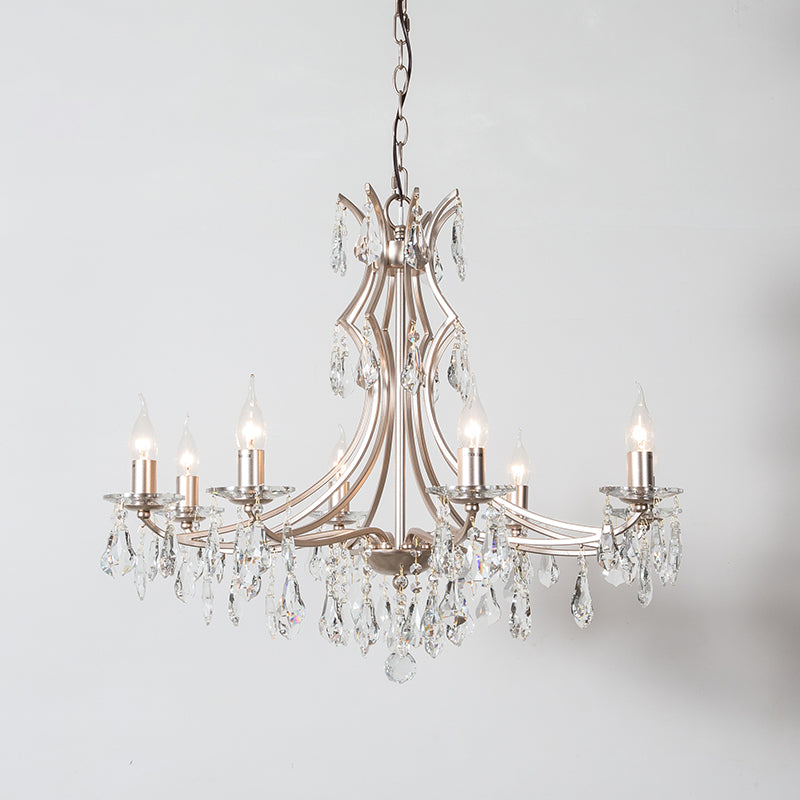 8 Lights Candlestick Chandelier Lighting Lodge Chrome Crystal Suspension Lamp for Living Room Clearhalo 'Ceiling Lights' 'Chandeliers' Lighting' options 326410