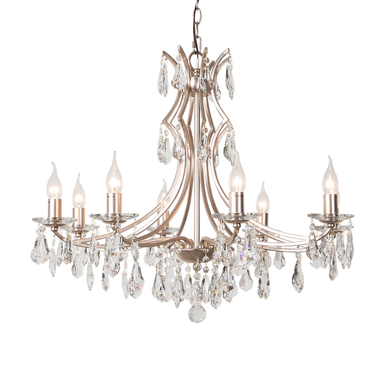 8 Lights Candlestick Chandelier Lighting Lodge Chrome Crystal Suspension Lamp for Living Room Clearhalo 'Ceiling Lights' 'Chandeliers' Lighting' options 326411