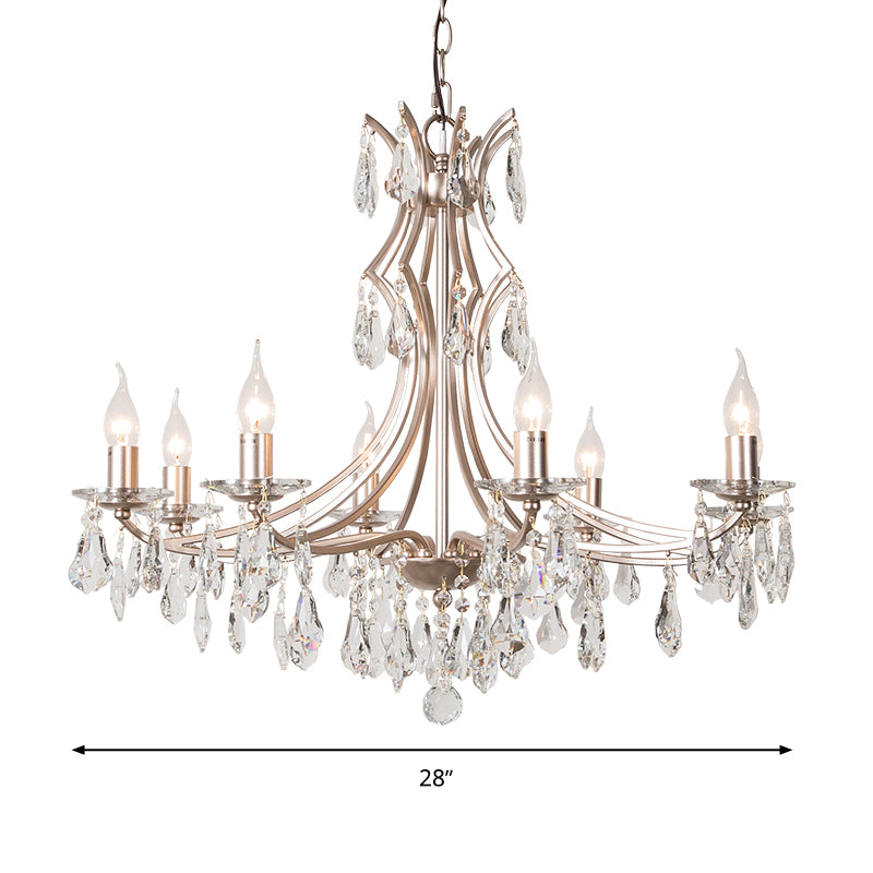 8 Lights Candlestick Chandelier Lighting Lodge Chrome Crystal Suspension Lamp for Living Room Clearhalo 'Ceiling Lights' 'Chandeliers' Lighting' options 326412