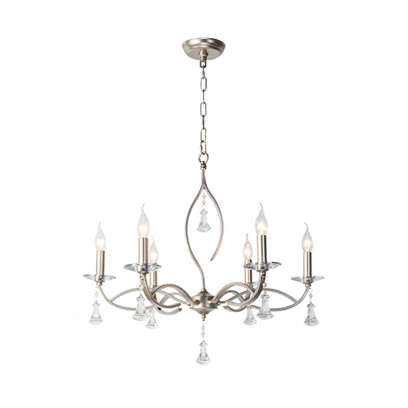 6/8 Lights Chandelier Lighting Fixture Traditional Curvy Crystal Hanging Lamp Kit in Chrome for Living Room Clearhalo 'Ceiling Lights' 'Chandeliers' Lighting' options 326416