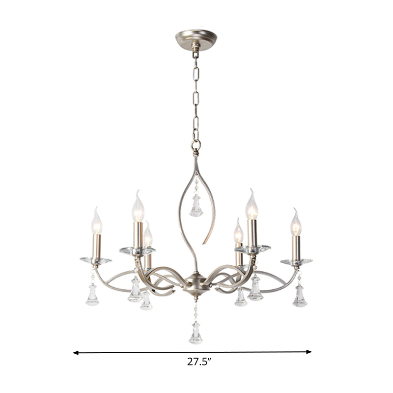 6/8 Lights Chandelier Lighting Fixture Traditional Curvy Crystal Hanging Lamp Kit in Chrome for Living Room Clearhalo 'Ceiling Lights' 'Chandeliers' Lighting' options 326417