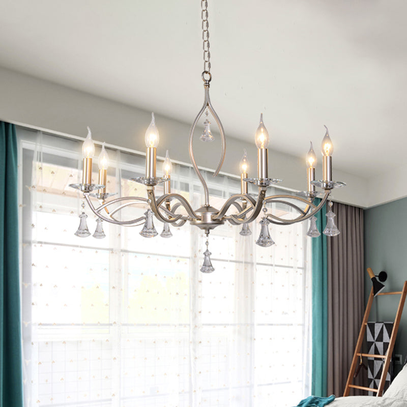 6/8 Lights Chandelier Lighting Fixture Traditional Curvy Crystal Hanging Lamp Kit in Chrome for Living Room 8 Chrome Clearhalo 'Ceiling Lights' 'Chandeliers' Lighting' options 326418_5528c73c-fb90-47b4-aabc-822e15f9eedb