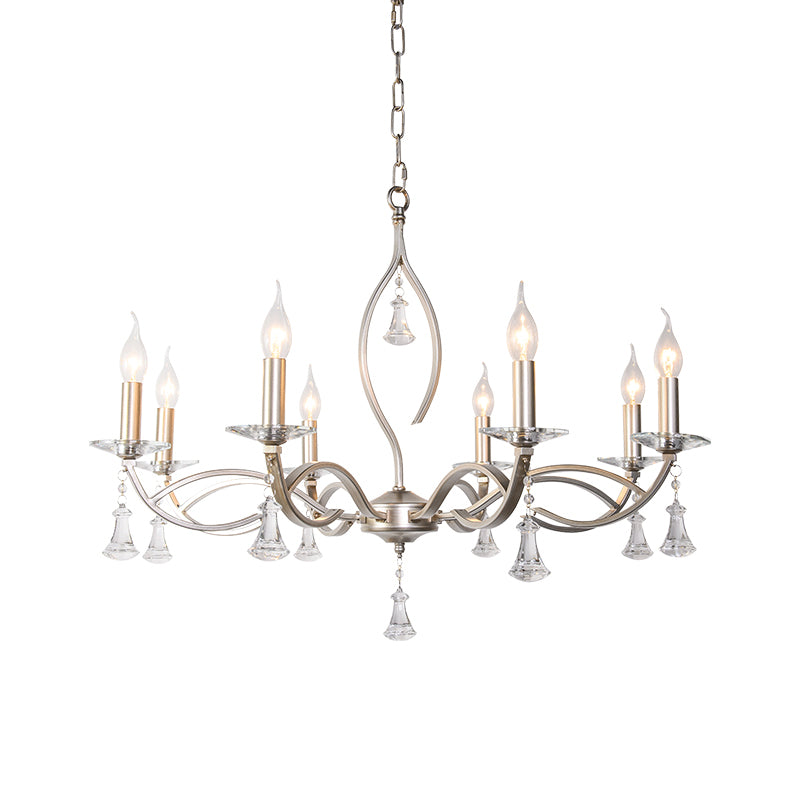 6/8 Lights Chandelier Lighting Fixture Traditional Curvy Crystal Hanging Lamp Kit in Chrome for Living Room Clearhalo 'Ceiling Lights' 'Chandeliers' Lighting' options 326420