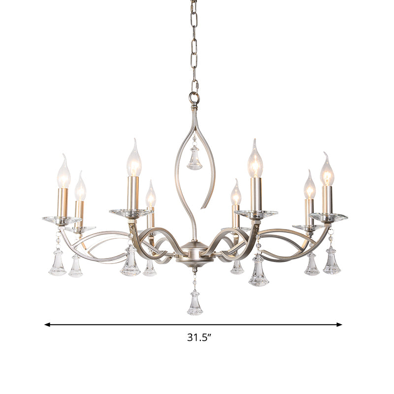 6/8 Lights Chandelier Lighting Fixture Traditional Curvy Crystal Hanging Lamp Kit in Chrome for Living Room Clearhalo 'Ceiling Lights' 'Chandeliers' Lighting' options 326421