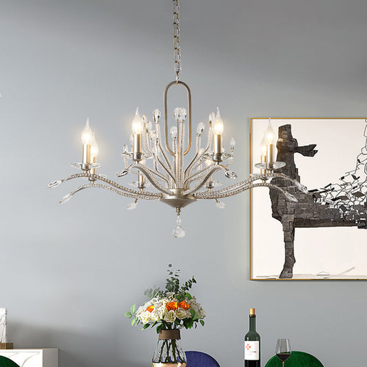 6/8 Lights Crystal Chandelier Lamp Minimalism Silver Candelabra Living Room Hanging Light Fixture Clearhalo 'Ceiling Lights' 'Chandeliers' Lighting' options 326422