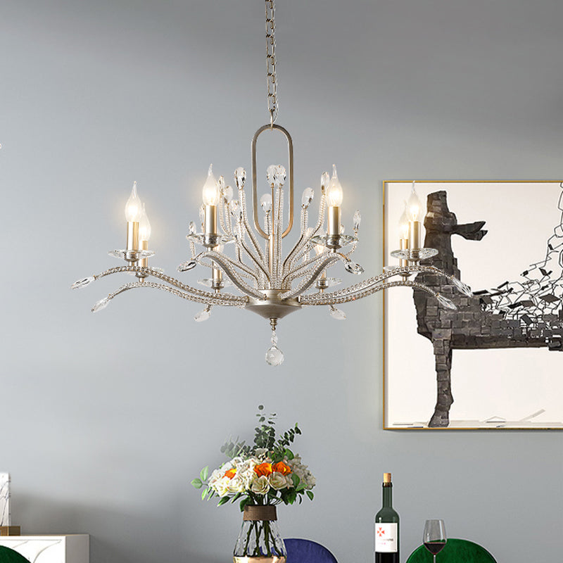 6/8 Lights Crystal Chandelier Lamp Minimalism Silver Candelabra Living Room Hanging Light Fixture 8 Silver Clearhalo 'Ceiling Lights' 'Chandeliers' Lighting' options 326422_c6dddc60-d2e2-4e96-a10c-7523078165f7