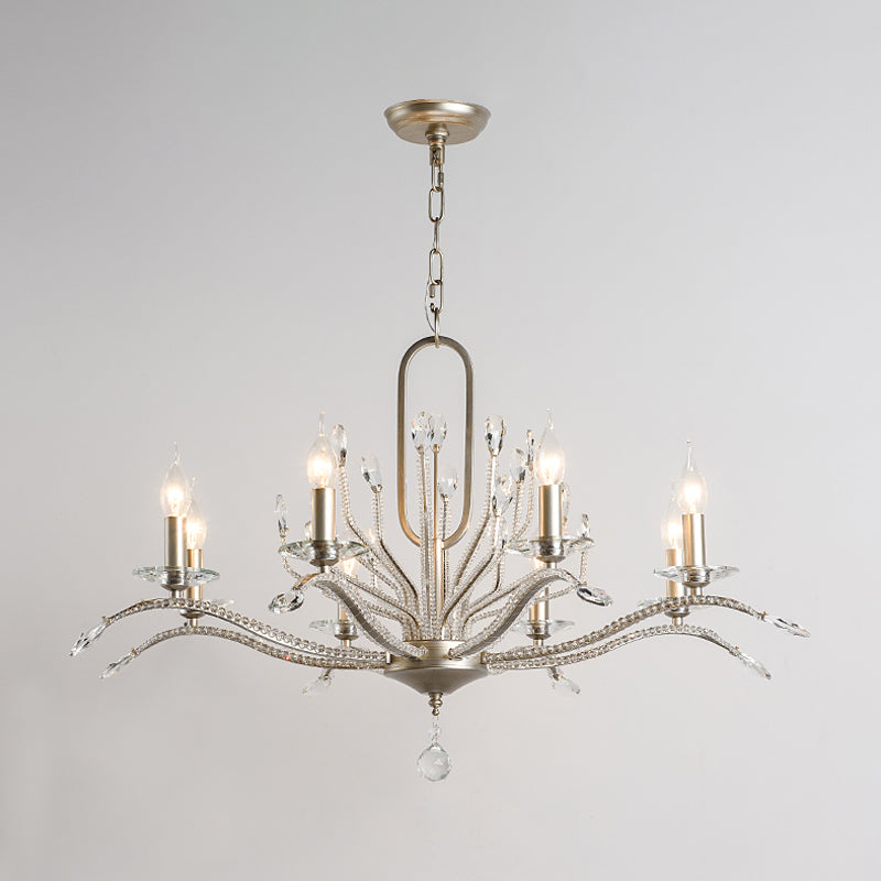 6/8 Lights Crystal Chandelier Lamp Minimalism Silver Candelabra Living Room Hanging Light Fixture Clearhalo 'Ceiling Lights' 'Chandeliers' Lighting' options 326424