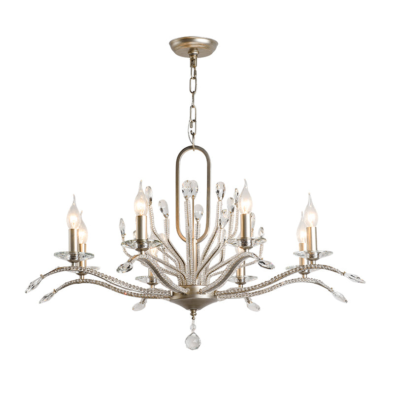 6/8 Lights Crystal Chandelier Lamp Minimalism Silver Candelabra Living Room Hanging Light Fixture Clearhalo 'Ceiling Lights' 'Chandeliers' Lighting' options 326425