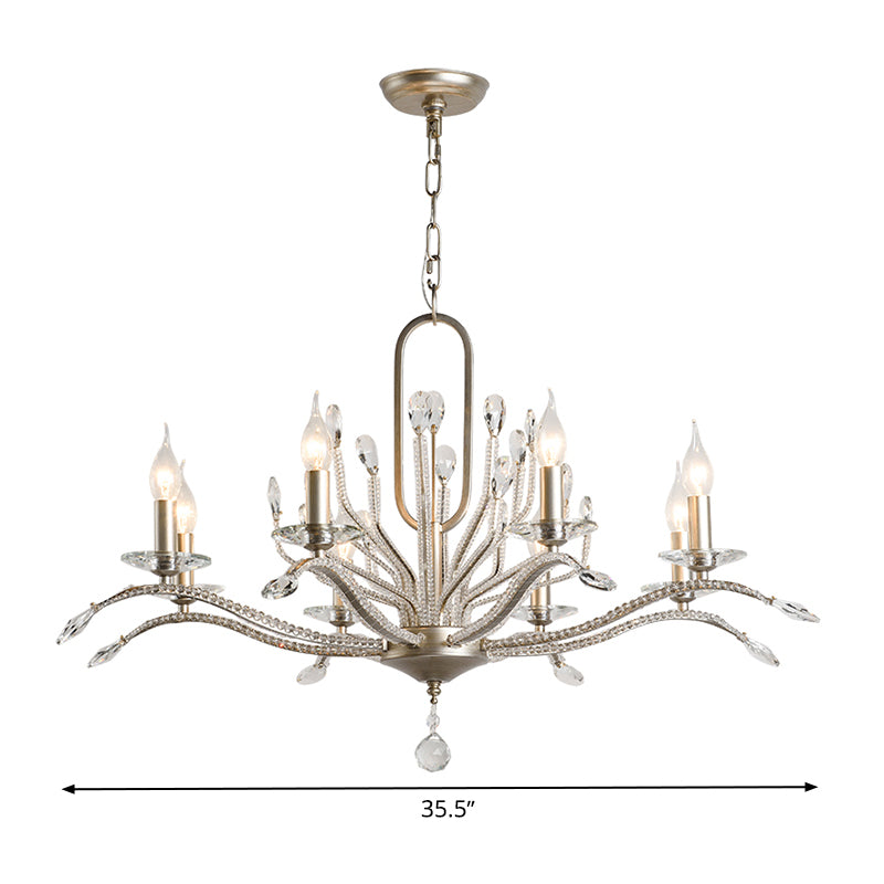 6/8 Lights Crystal Chandelier Lamp Minimalism Silver Candelabra Living Room Hanging Light Fixture Clearhalo 'Ceiling Lights' 'Chandeliers' Lighting' options 326426