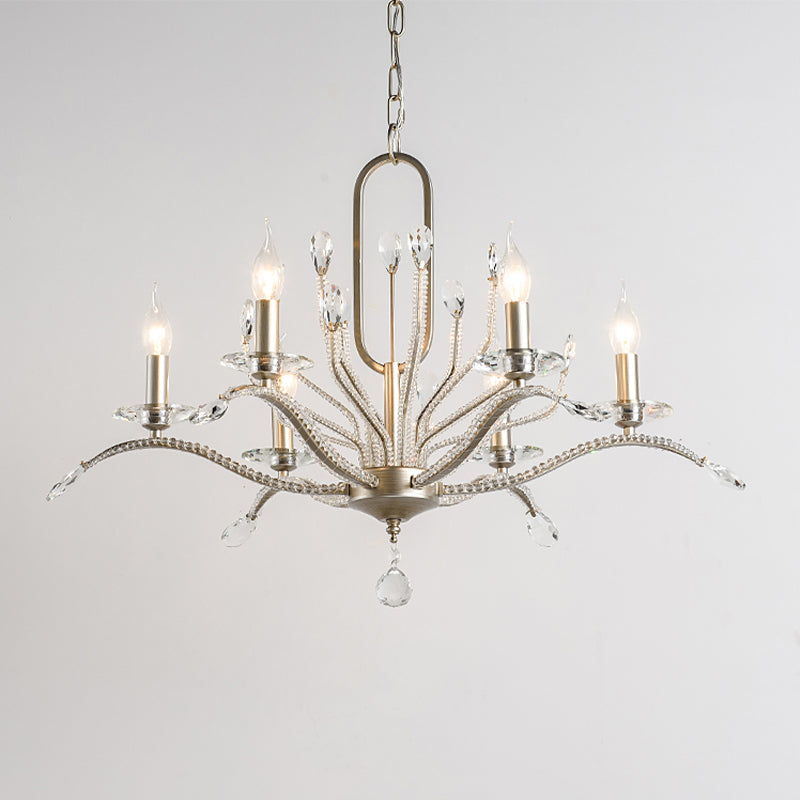 6/8 Lights Crystal Chandelier Lamp Minimalism Silver Candelabra Living Room Hanging Light Fixture Clearhalo 'Ceiling Lights' 'Chandeliers' Lighting' options 326427