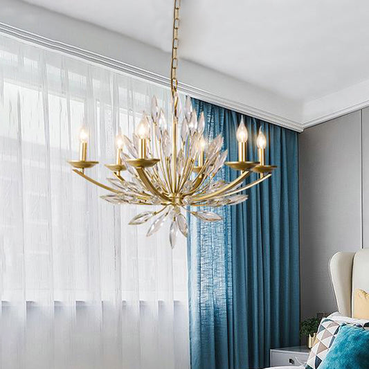 Candle Bedroom Pendant Chandelier Countryside Crystal 6/8 Lights Gold Hanging Ceiling Light Clearhalo 'Ceiling Lights' 'Chandeliers' Lighting' options 326438