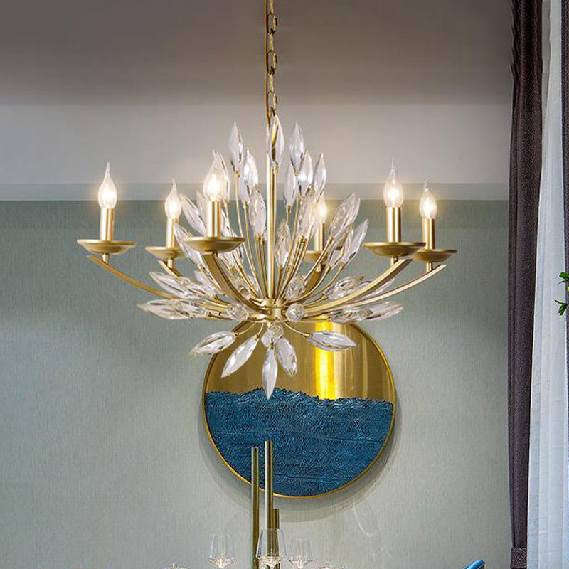 Candle Bedroom Pendant Chandelier Countryside Crystal 6/8 Lights Gold Hanging Ceiling Light Clearhalo 'Ceiling Lights' 'Chandeliers' Lighting' options 326439