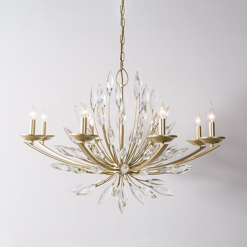 Candle Bedroom Pendant Chandelier Countryside Crystal 6/8 Lights Gold Hanging Ceiling Light Clearhalo 'Ceiling Lights' 'Chandeliers' Lighting' options 326440