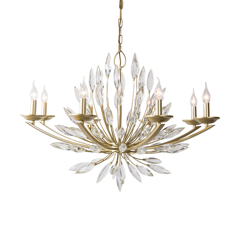 Candle Bedroom Pendant Chandelier Countryside Crystal 6/8 Lights Gold Hanging Ceiling Light Clearhalo 'Ceiling Lights' 'Chandeliers' Lighting' options 326441