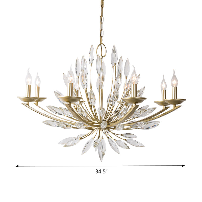 Candle Bedroom Pendant Chandelier Countryside Crystal 6/8 Lights Gold Hanging Ceiling Light Clearhalo 'Ceiling Lights' 'Chandeliers' Lighting' options 326442