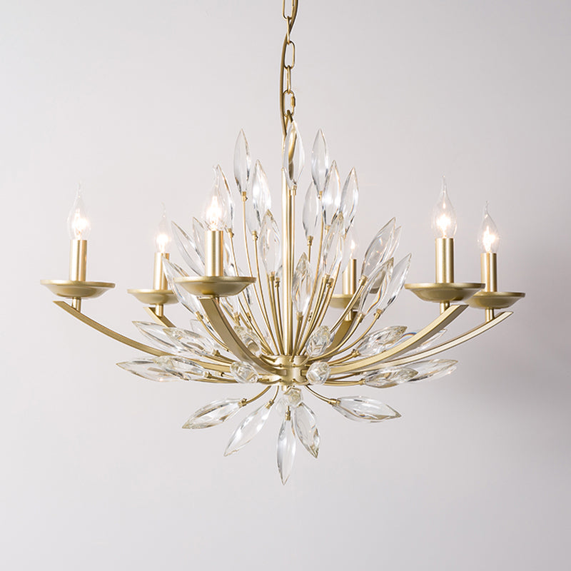 Candle Bedroom Pendant Chandelier Countryside Crystal 6/8 Lights Gold Hanging Ceiling Light Clearhalo 'Ceiling Lights' 'Chandeliers' Lighting' options 326444