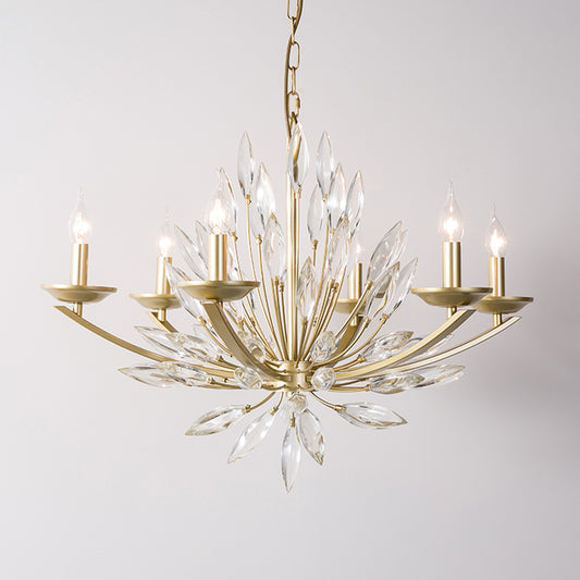 Candle Bedroom Pendant Chandelier Countryside Crystal 6/8 Lights Gold Hanging Ceiling Light Clearhalo 'Ceiling Lights' 'Chandeliers' Lighting' options 326444