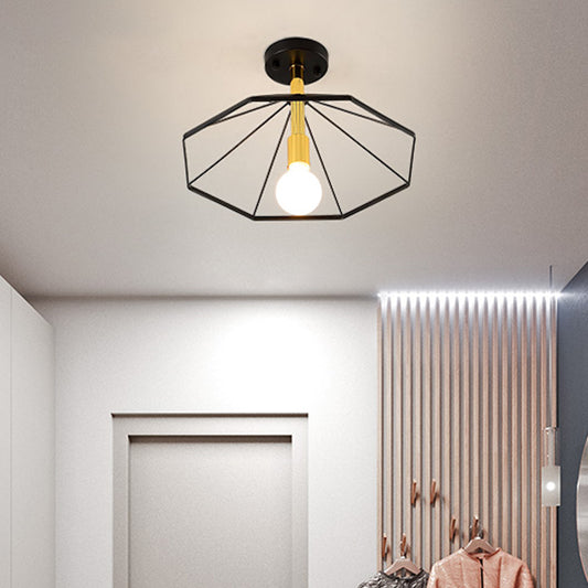 Black Tapered Semi Flush Ceiling Light Metal Minimalist 1 Light Ceiling Mounted Fixture for Lobby Black Clearhalo 'Ceiling Lights' 'Close To Ceiling Lights' 'Close to ceiling' 'Flush mount' Lighting' 326446