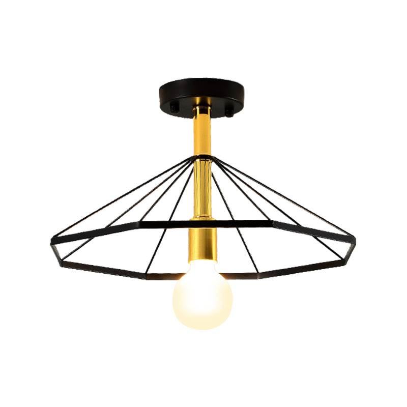 Black Tapered Semi Flush Ceiling Light Metal Minimalist 1 Light Ceiling Mounted Fixture for Lobby Clearhalo 'Ceiling Lights' 'Close To Ceiling Lights' 'Close to ceiling' 'Flush mount' Lighting' 326448