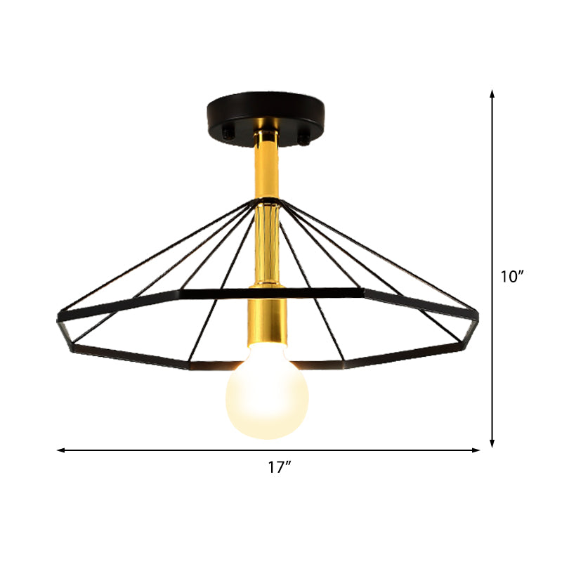 Black Tapered Semi Flush Ceiling Light Metal Minimalist 1 Light Ceiling Mounted Fixture for Lobby Clearhalo 'Ceiling Lights' 'Close To Ceiling Lights' 'Close to ceiling' 'Flush mount' Lighting' 326449