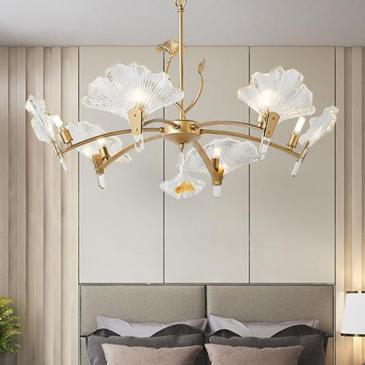 6/8 Lights Leaf-Shaped Ceiling Chandelier Rustic Brass Crystal Hanging Pendant Light for Living Room Clearhalo 'Ceiling Lights' 'Chandeliers' Lighting' options 326452