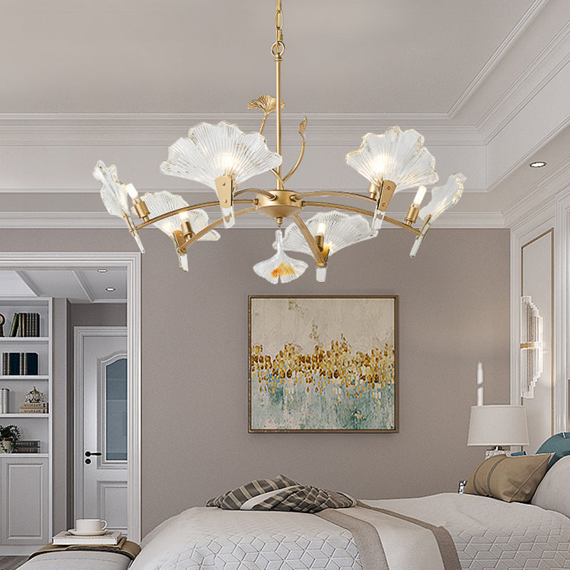 6/8 Lights Leaf-Shaped Ceiling Chandelier Rustic Brass Crystal Hanging Pendant Light for Living Room Clearhalo 'Ceiling Lights' 'Chandeliers' Lighting' options 326453