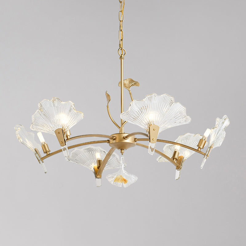 6/8 Lights Leaf-Shaped Ceiling Chandelier Rustic Brass Crystal Hanging Pendant Light for Living Room Clearhalo 'Ceiling Lights' 'Chandeliers' Lighting' options 326454