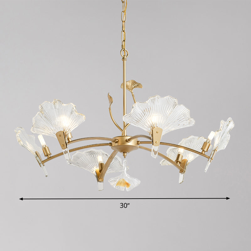 6/8 Lights Leaf-Shaped Ceiling Chandelier Rustic Brass Crystal Hanging Pendant Light for Living Room Clearhalo 'Ceiling Lights' 'Chandeliers' Lighting' options 326455