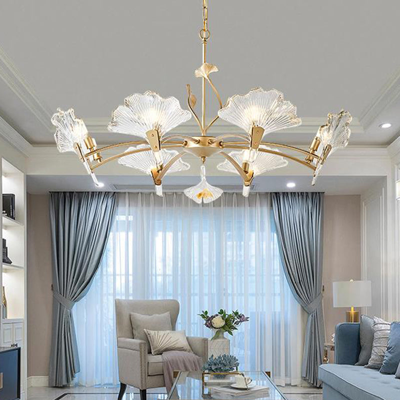 6/8 Lights Leaf-Shaped Ceiling Chandelier Rustic Brass Crystal Hanging Pendant Light for Living Room Clearhalo 'Ceiling Lights' 'Chandeliers' Lighting' options 326456