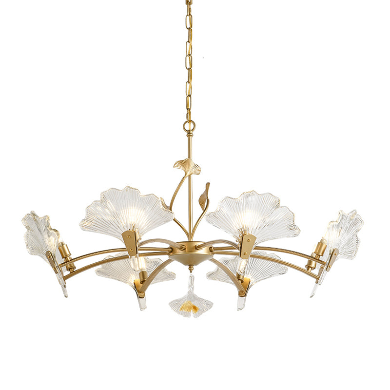 6/8 Lights Leaf-Shaped Ceiling Chandelier Rustic Brass Crystal Hanging Pendant Light for Living Room Clearhalo 'Ceiling Lights' 'Chandeliers' Lighting' options 326458