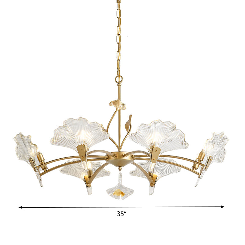 6/8 Lights Leaf-Shaped Ceiling Chandelier Rustic Brass Crystal Hanging Pendant Light for Living Room Clearhalo 'Ceiling Lights' 'Chandeliers' Lighting' options 326459