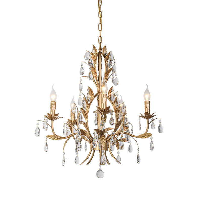 5 Lights Chandelier Rural Candelabra Crystal Pendant Light Fixture in Gold for Living Room Clearhalo 'Ceiling Lights' 'Chandeliers' Lighting' options 326463