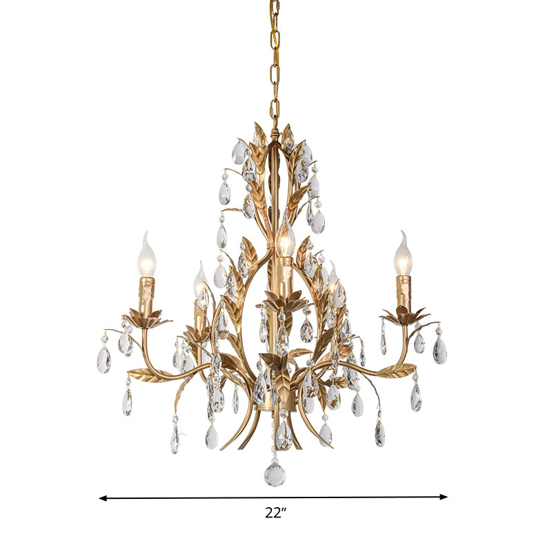 5 Lights Chandelier Rural Candelabra Crystal Pendant Light Fixture in Gold for Living Room Clearhalo 'Ceiling Lights' 'Chandeliers' Lighting' options 326464