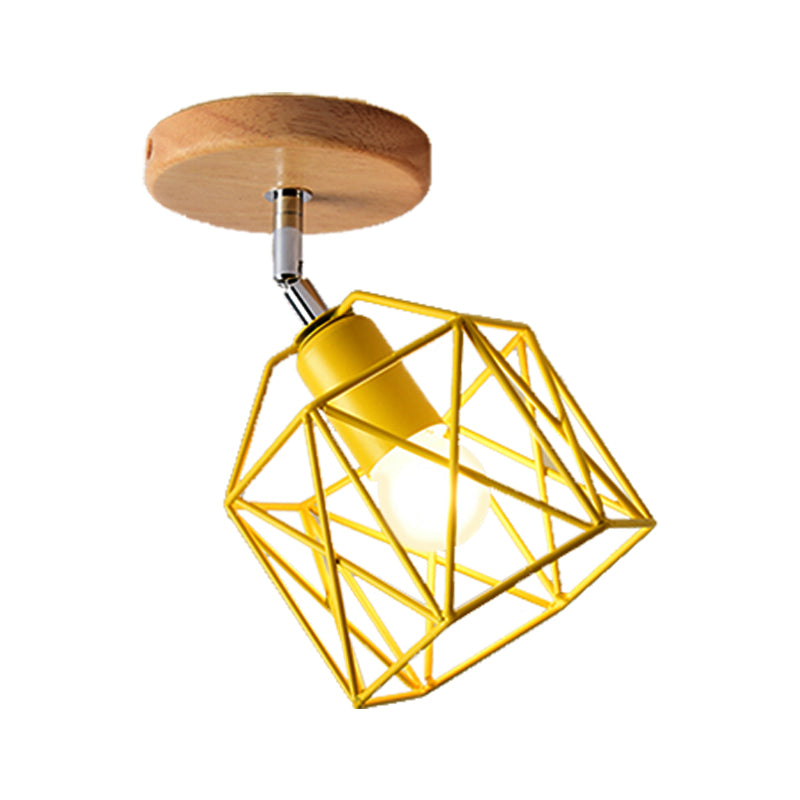 Gray/White/Pink/Yellow/Blue/Green Hexagon Ceiling Light Fixture Metal Modernist 1 Head Semi Flush Mount Ceiling Light for Bedroom Clearhalo 'Ceiling Lights' 'Close To Ceiling Lights' 'Close to ceiling' 'Semi-flushmount' Lighting' 326475