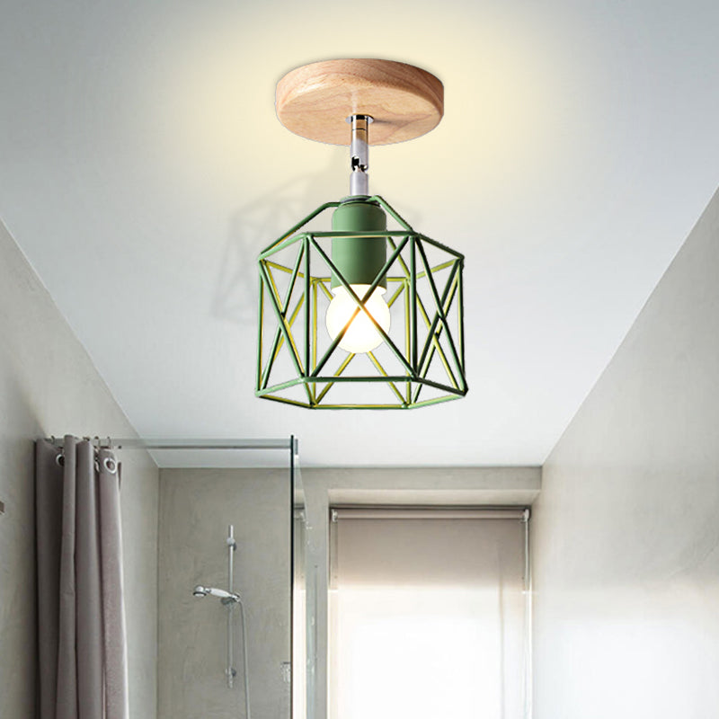 Gray/White/Pink/Yellow/Blue/Green Hexagon Ceiling Light Fixture Metal Modernist 1 Head Semi Flush Mount Ceiling Light for Bedroom Clearhalo 'Ceiling Lights' 'Close To Ceiling Lights' 'Close to ceiling' 'Semi-flushmount' Lighting' 326479