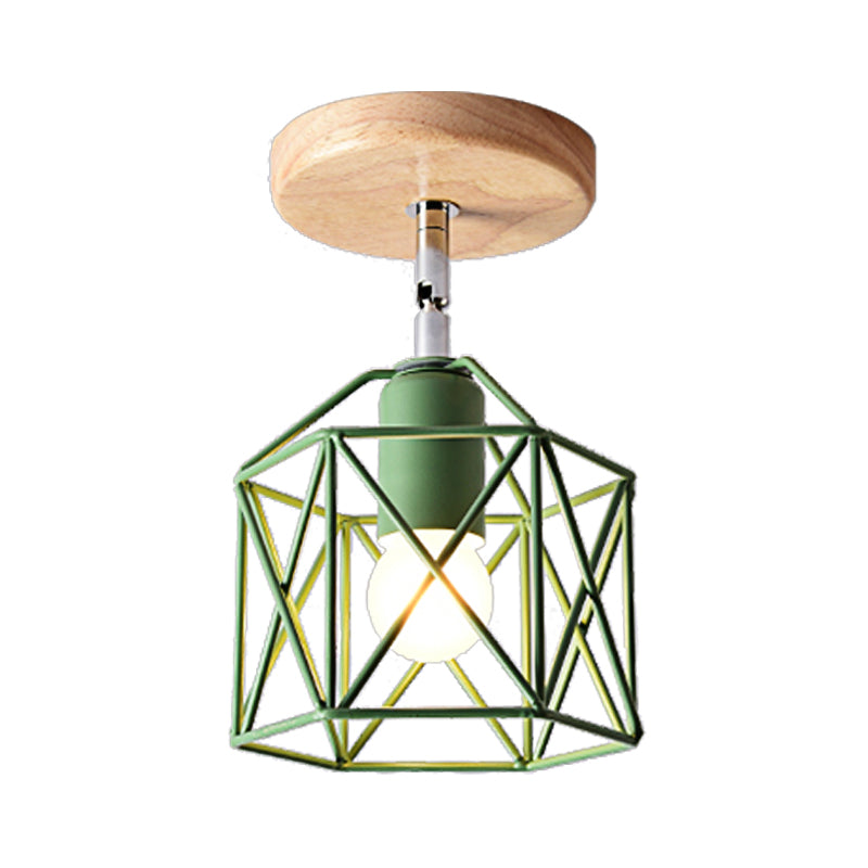 Gray/White/Pink/Yellow/Blue/Green Hexagon Ceiling Light Fixture Metal Modernist 1 Head Semi Flush Mount Ceiling Light for Bedroom Clearhalo 'Ceiling Lights' 'Close To Ceiling Lights' 'Close to ceiling' 'Semi-flushmount' Lighting' 326481