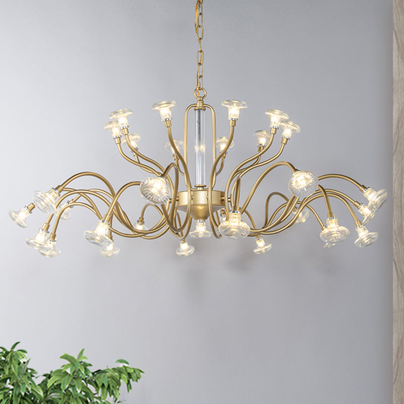 25/31 Lights Crystal Chandelier Light Lodge Gold Sputnik Living Room Hanging Lamp Kit Clearhalo 'Ceiling Lights' 'Chandeliers' Lighting' options 326483